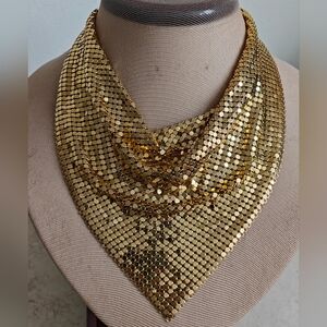 Gold Mesh Metal Bib Necklace Unsigned Whiting & Davis